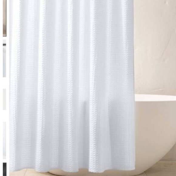 NEW White Waffle Knit Shower Curtain - Picture 1 of 3
